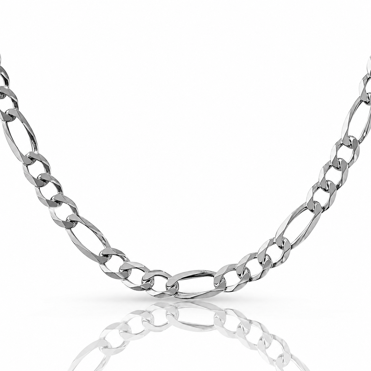7.5mm Figaro chain in 925 sterling silver, rhodium plated, made in Italy