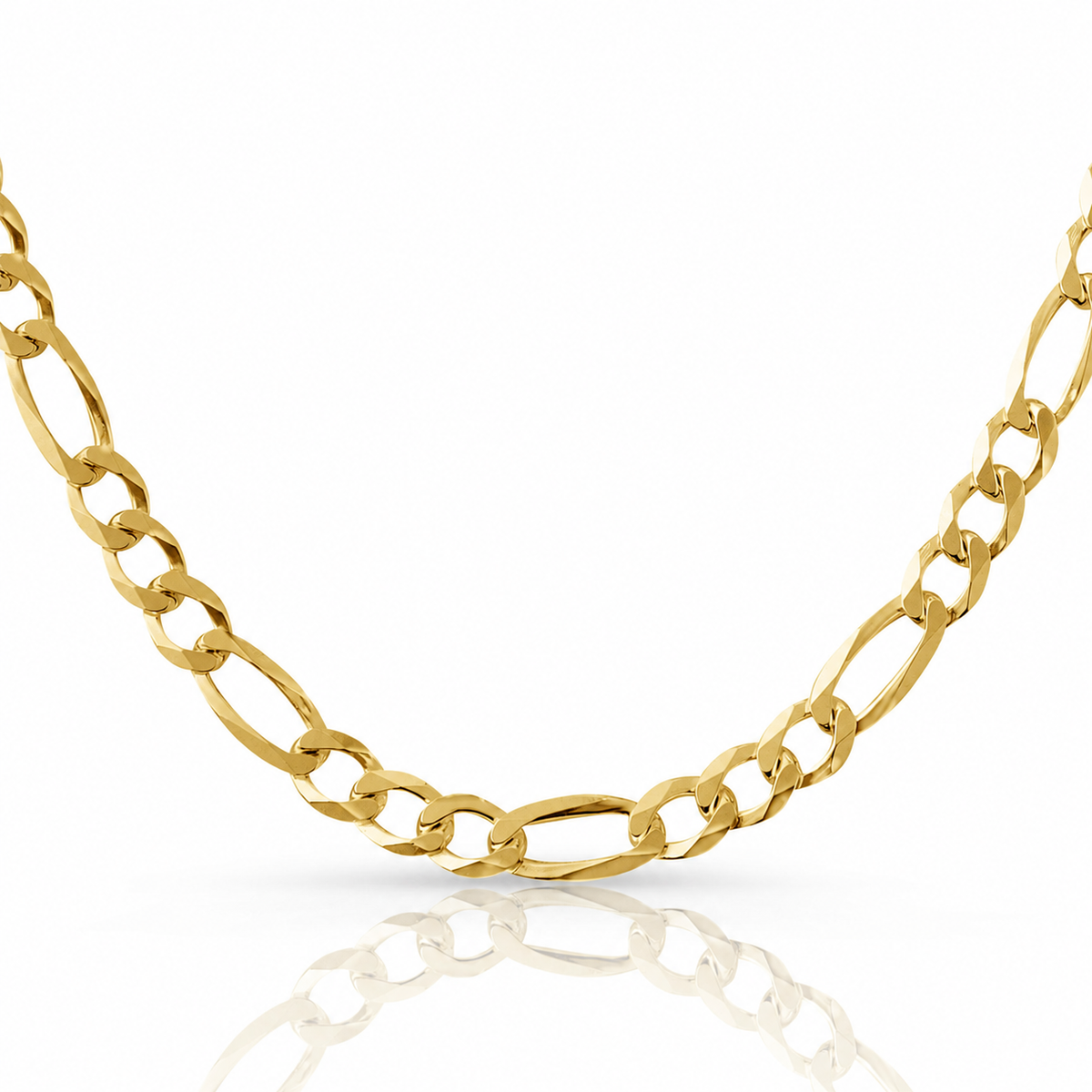 7.5mm Figaro chain in 925 sterling silver, gold plated, made in Italy