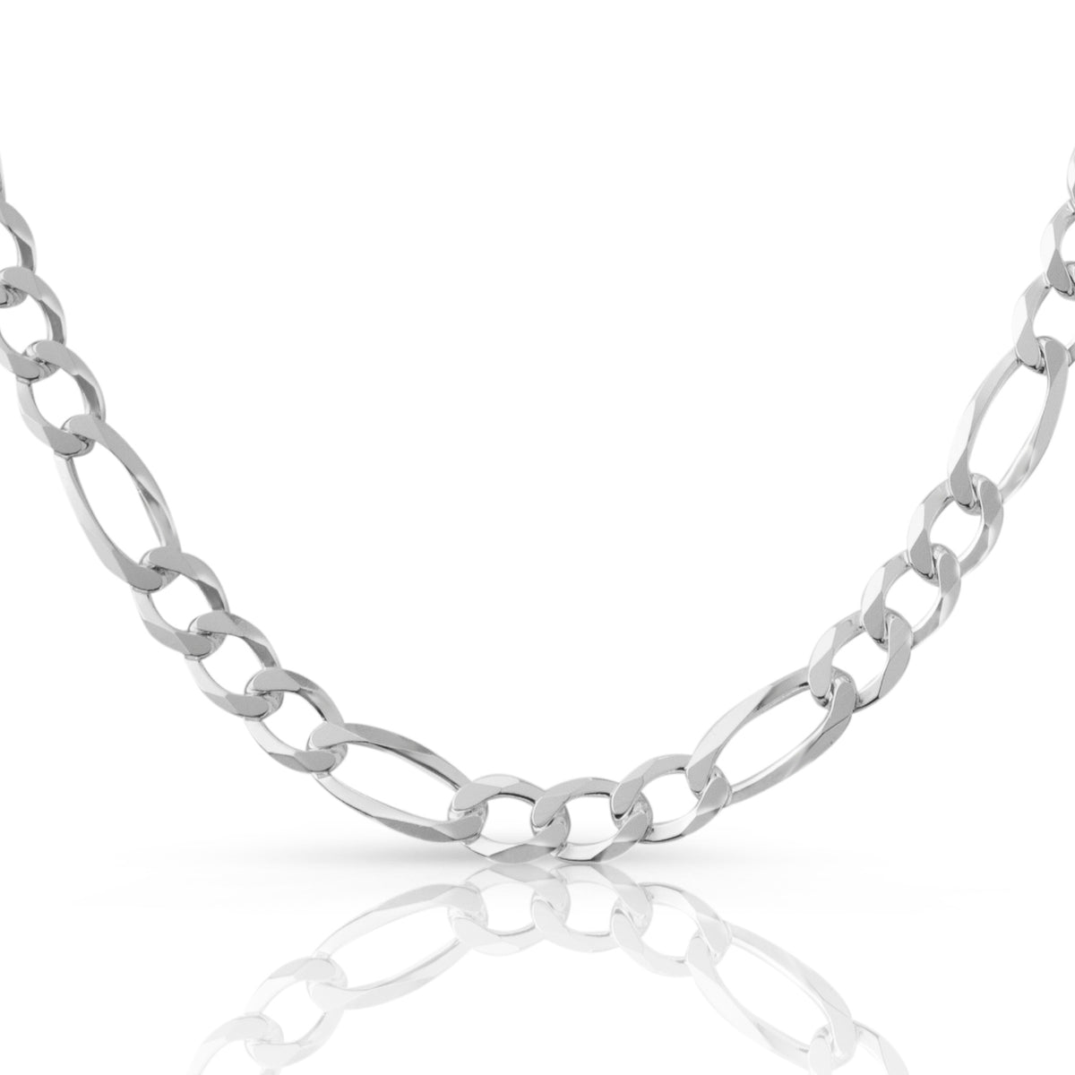 8.5mm Figaro chain in 925 sterling silver, polished finish, made in Italy