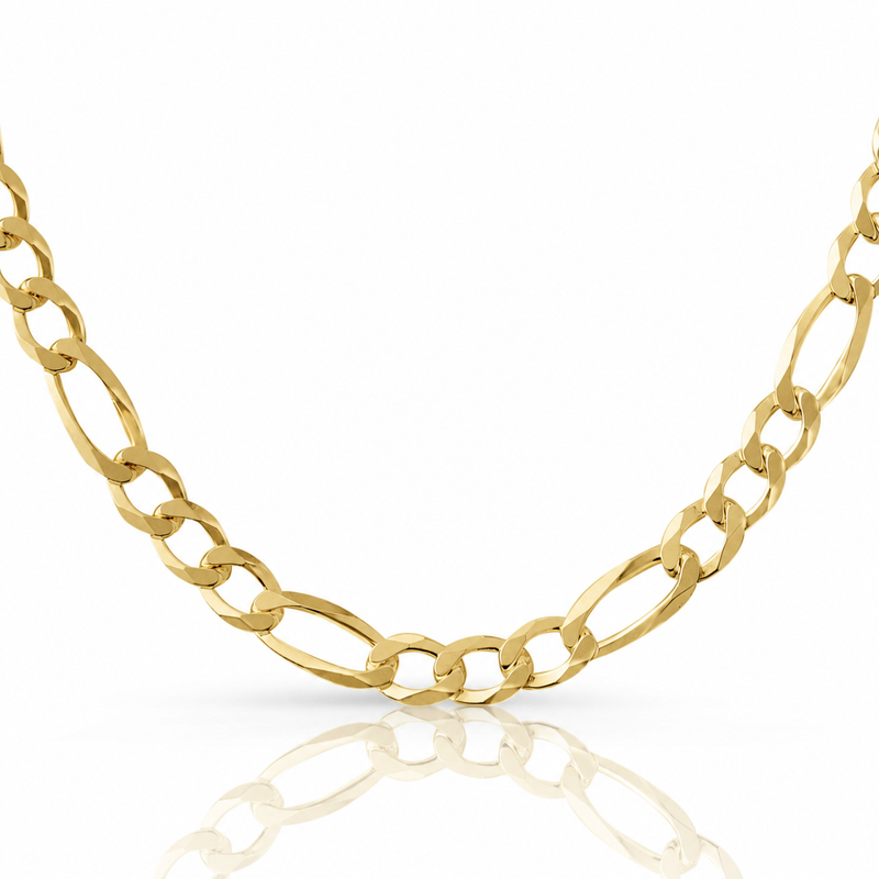 8.5mm Figaro chain in 925 sterling silver, gold plated, made in Italy