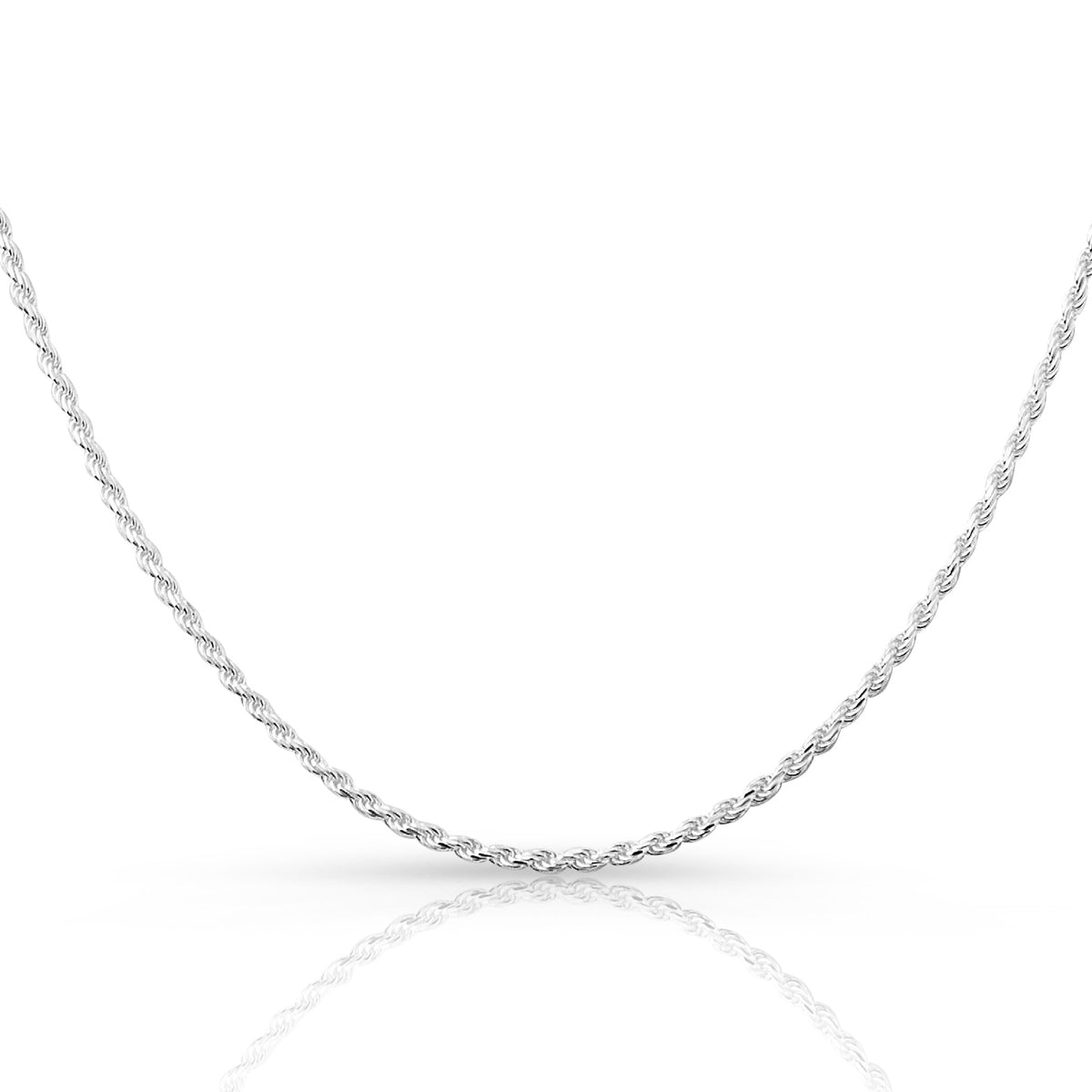 2mm rope chain in 925 sterling silver, polished finish, made in Italy