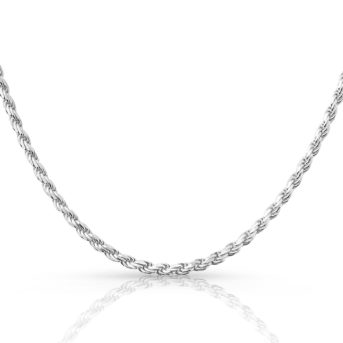 3.5mm rope chain in 925 sterling silver, polished finish, made in Italy