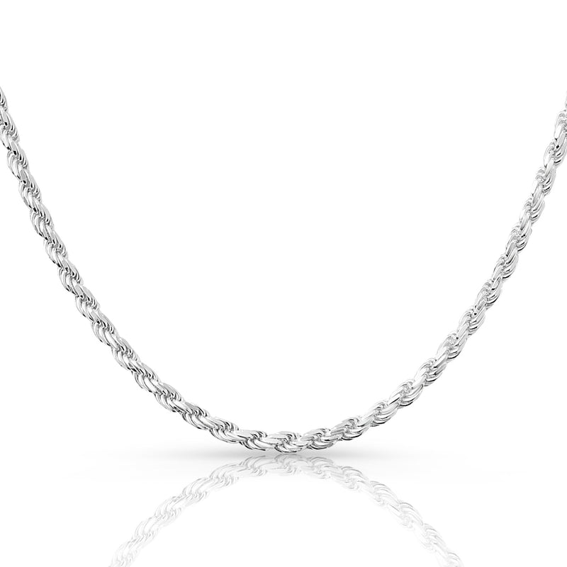 4mm rope chain in 925 sterling silver, polished finish, made in Italy