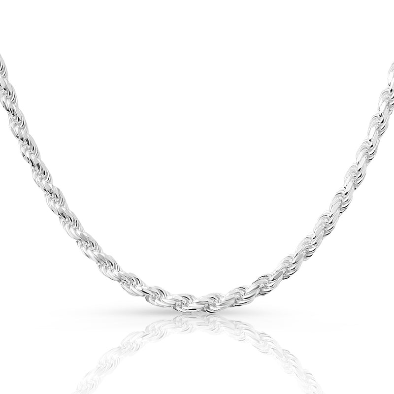 5mm rope chain in 925 sterling silver, polished finish, made in Italy
