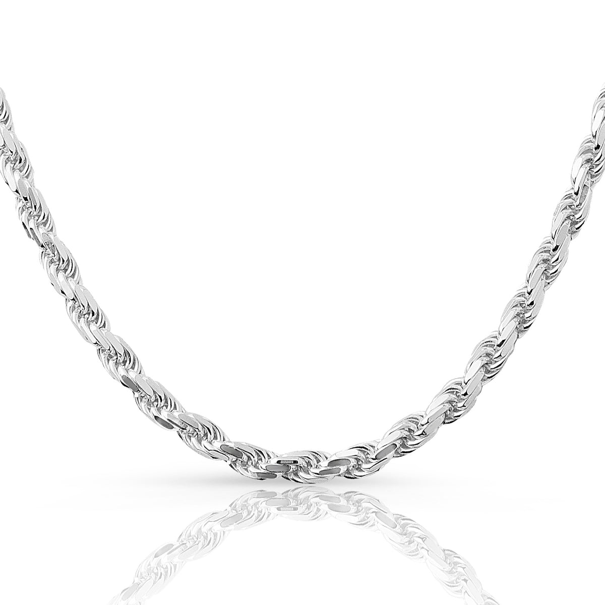 6mm rope chain in 925 sterling silver, polished finish, made in Italy