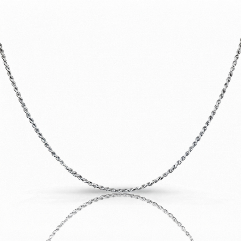 1.5mm rope chain in 925 sterling silver, rhodium plated, made in Italy