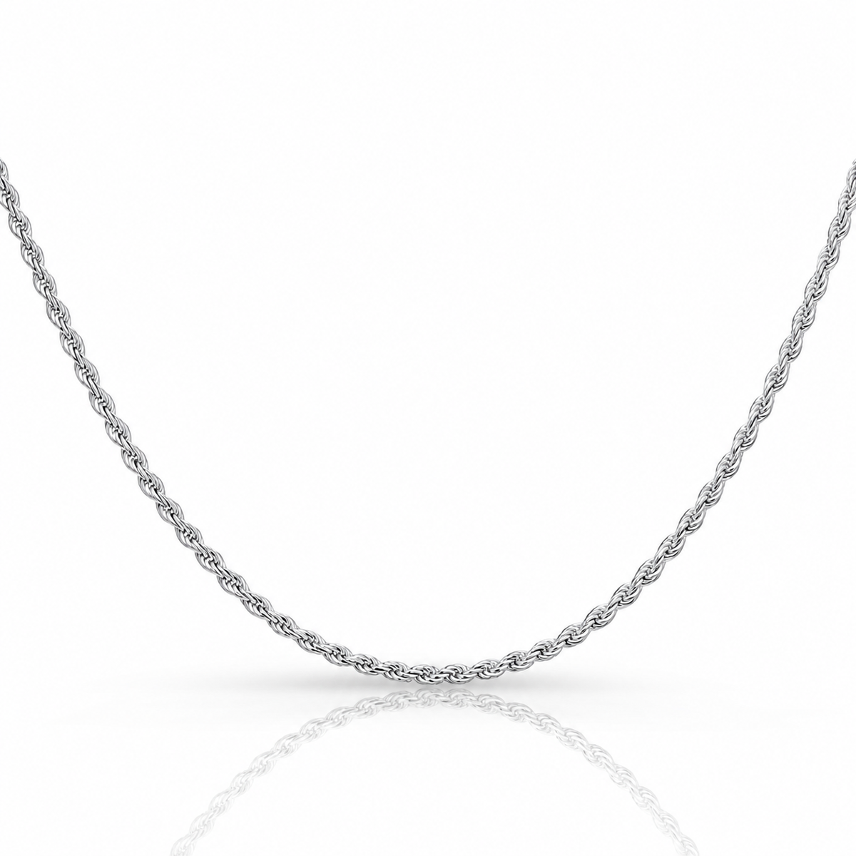 2.5mm rope chain in 925 sterling silver, rhodium plated, made in Italy