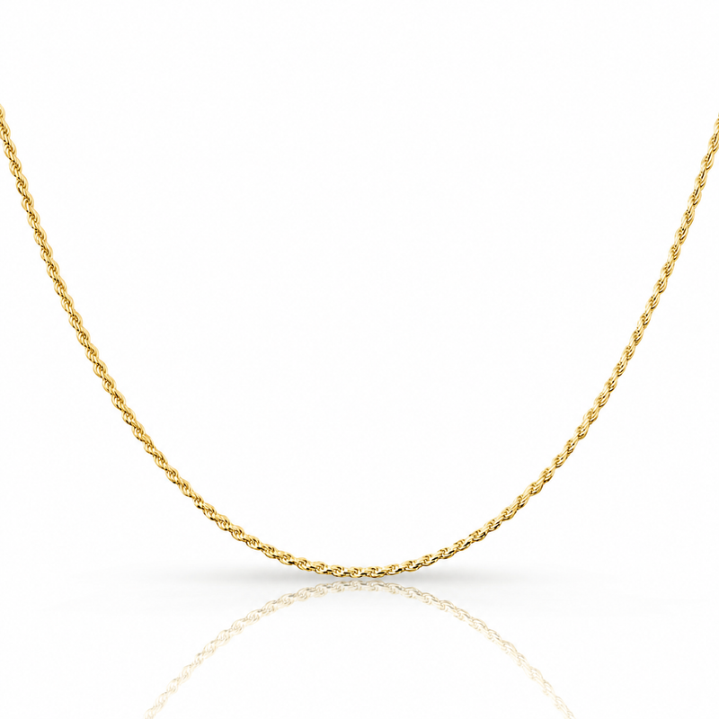 1.5mm rope chain in 925 sterling silver, gold plated, made in Italy
