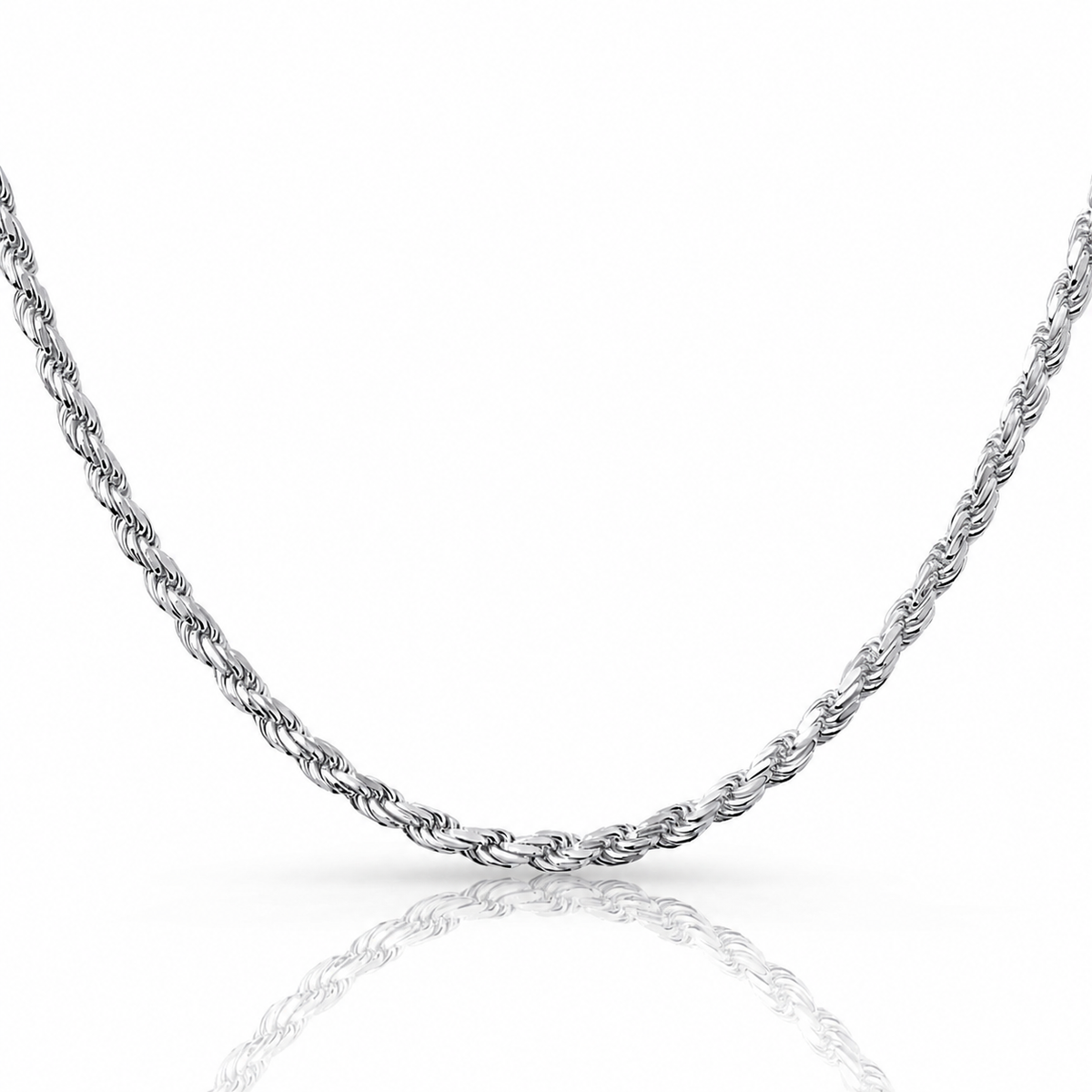 4mm rope chain in 925 sterling silver, rhodium plated, made in Italy