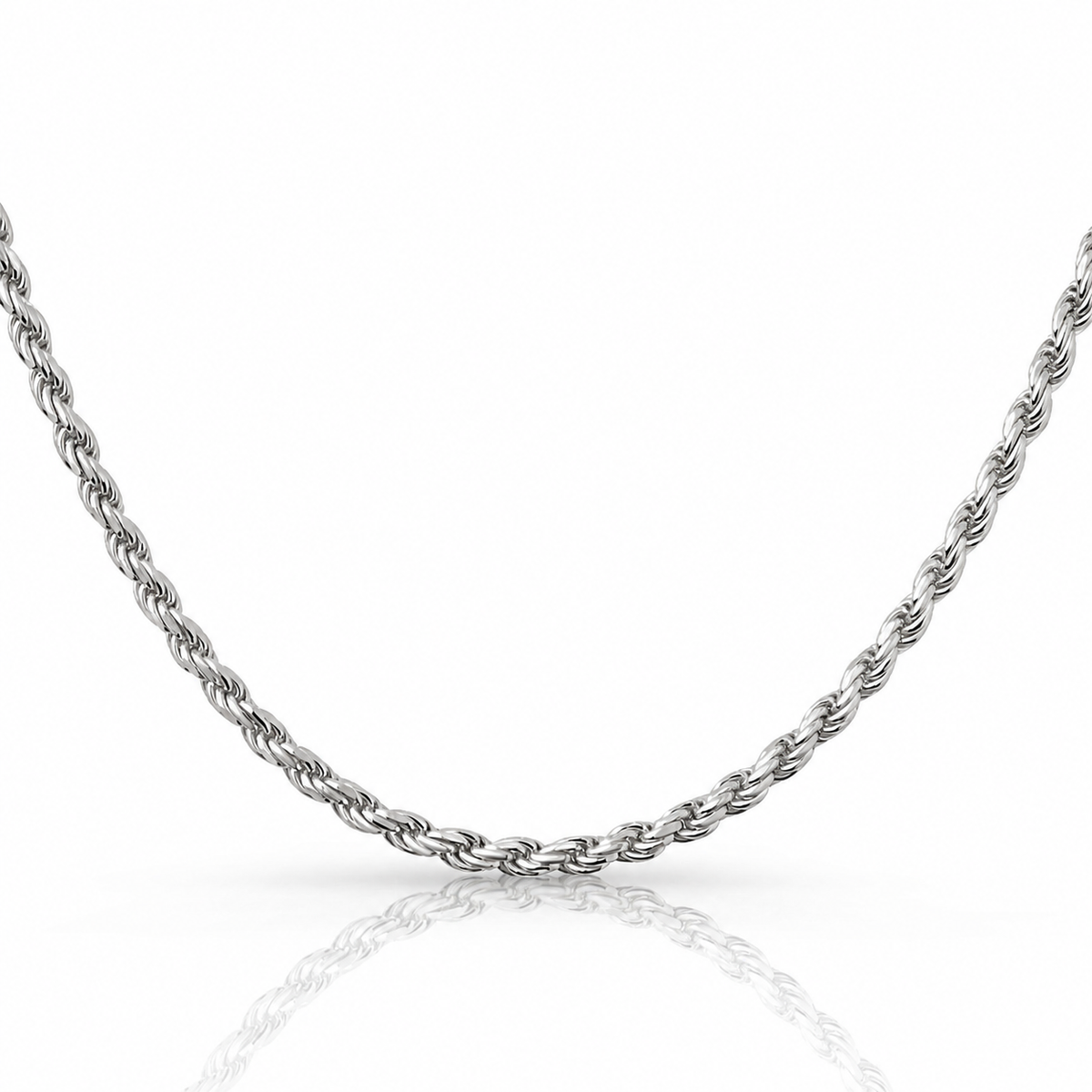 3.5mm rope chain in 925 sterling silver, rhodium plated, made in Italy