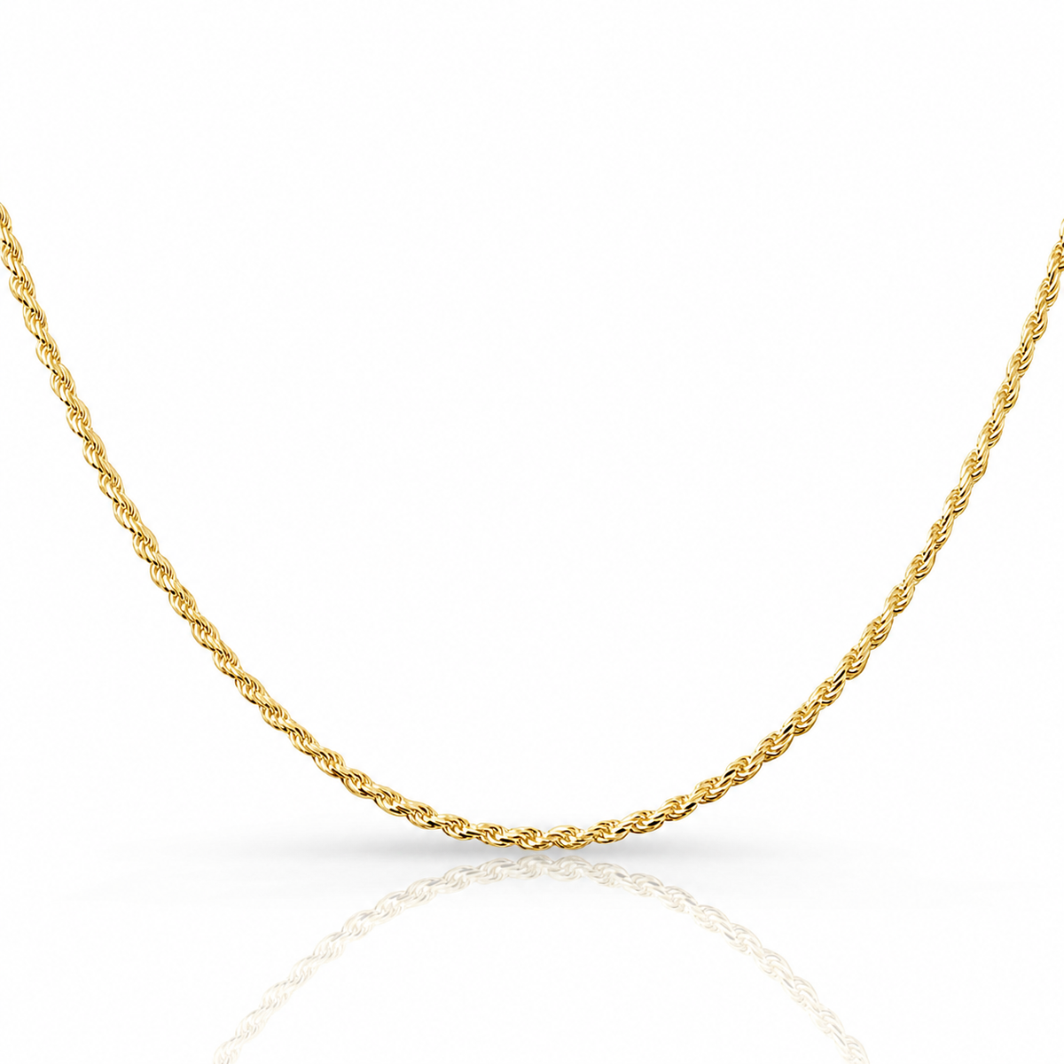 2mm rope chain in 925 sterling silver, gold plated, made in Italy