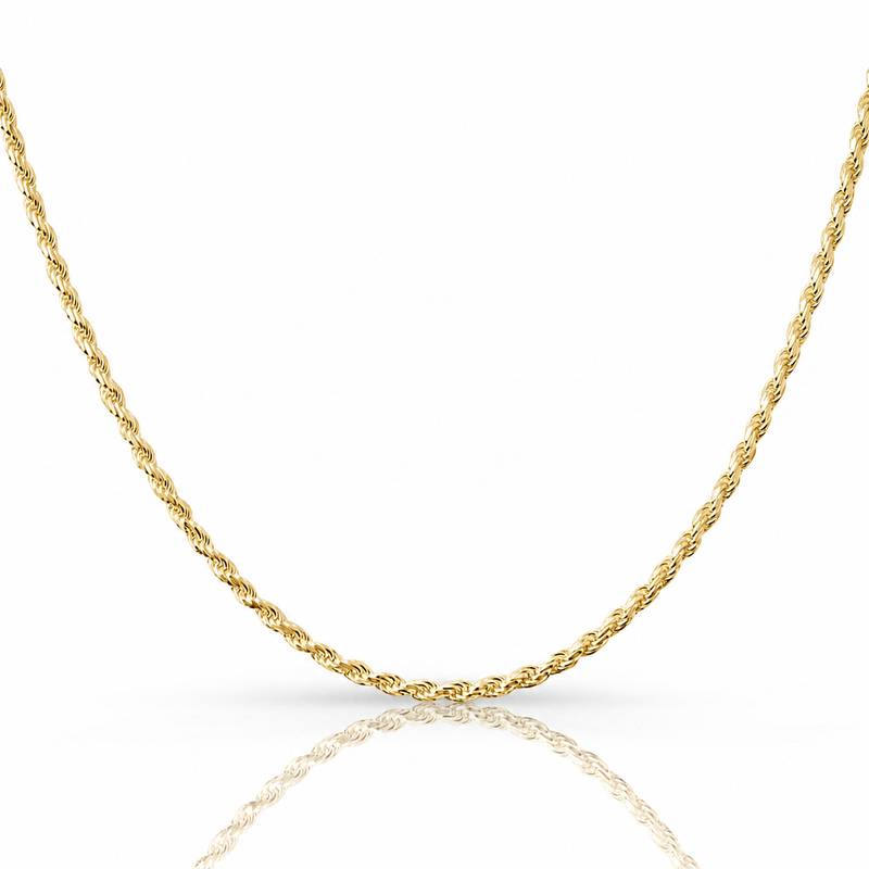 2.5mm rope chain in 925 sterling silver, gold plated, made in Italy