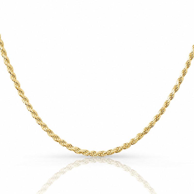 3mm rope chain in 925 sterling silver, gold plated, made in Italy