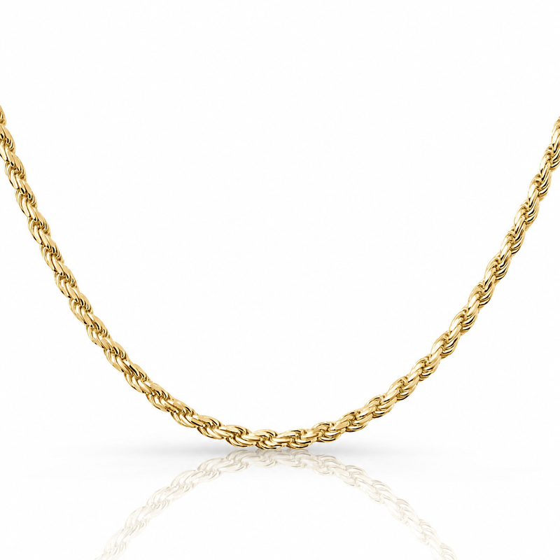 3.5mm rope chain in 925 sterling silver, gold plated, made in Italy