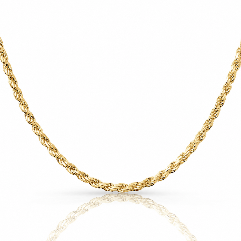 4mm rope chain in 925 sterling silver, gold plated, made in Italy
