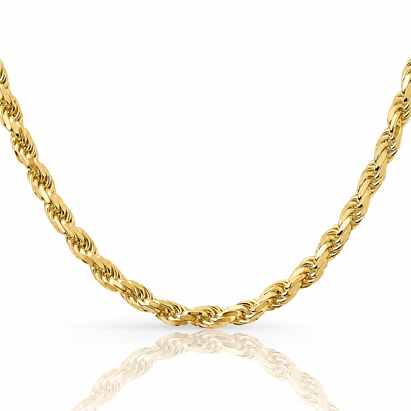 6mm rope chain in 925 sterling silver, gold plated, made in Italy