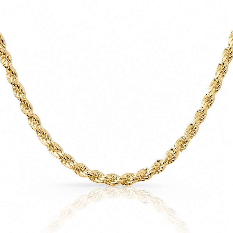 5mm rope chain in 925 sterling silver, gold plated, made in Italy