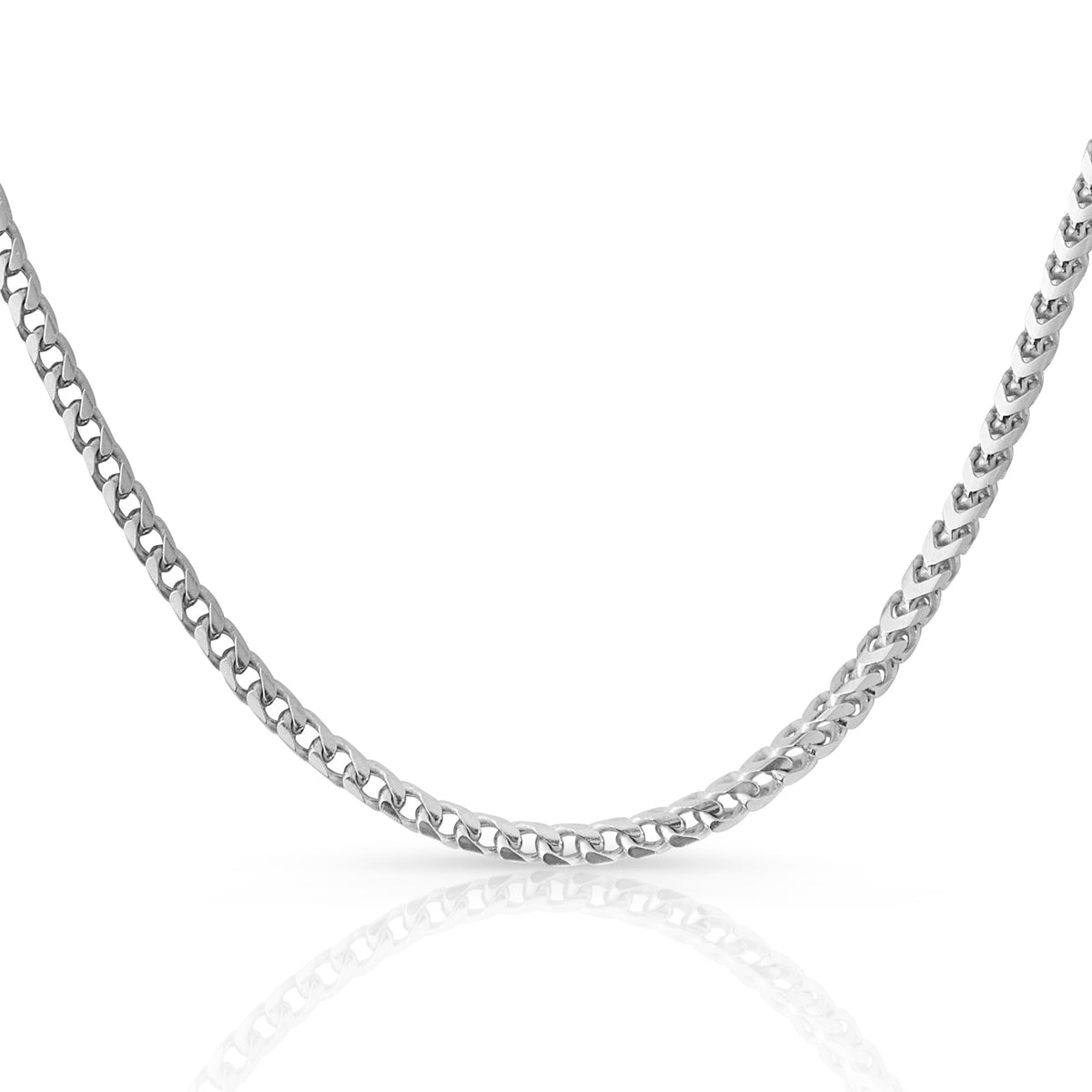 4mm Franco chain in 925 sterling silver, rhodium plated, made in Italy