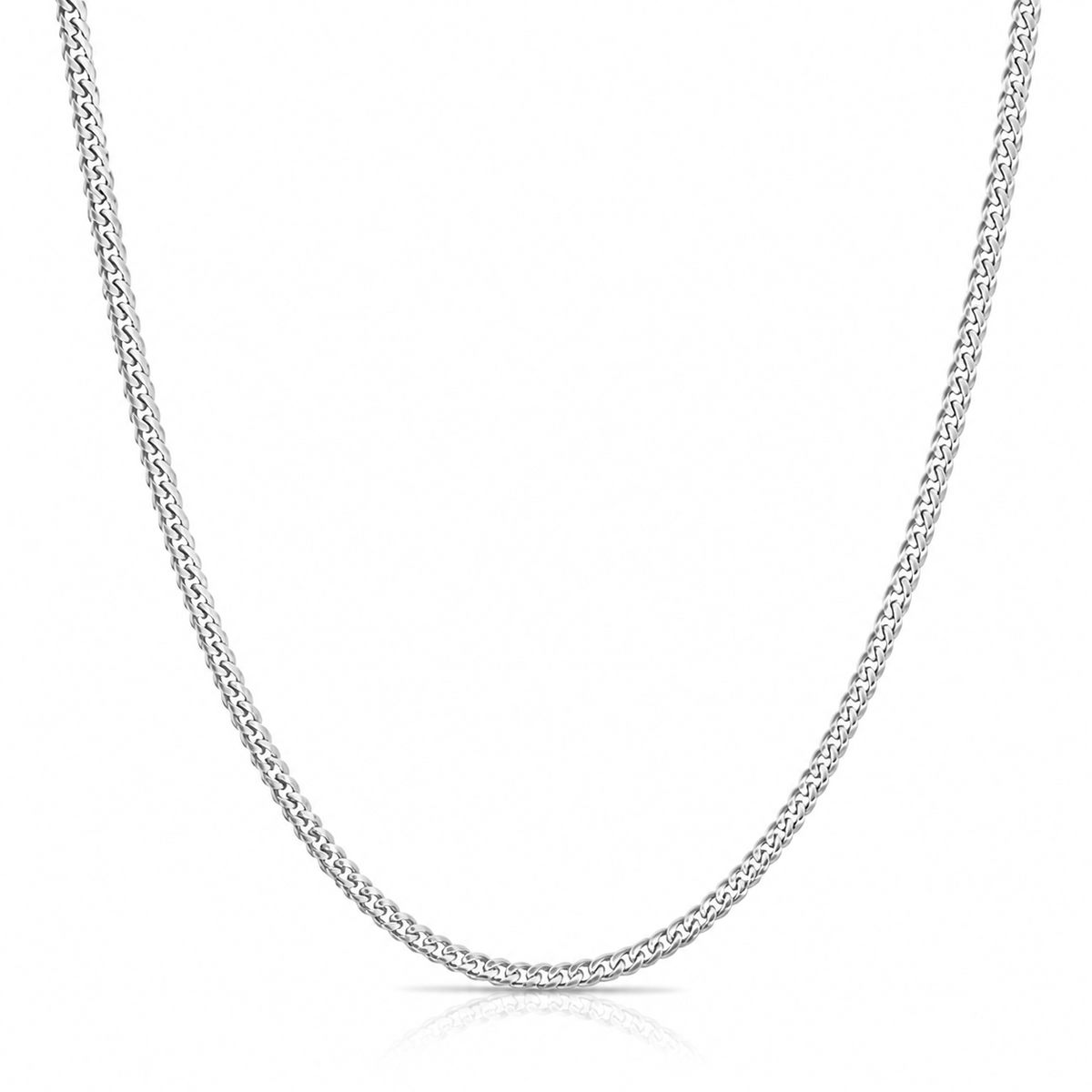 3mm Miami Cuban chain in 925 sterling silver, rhodium plated, made in Italy