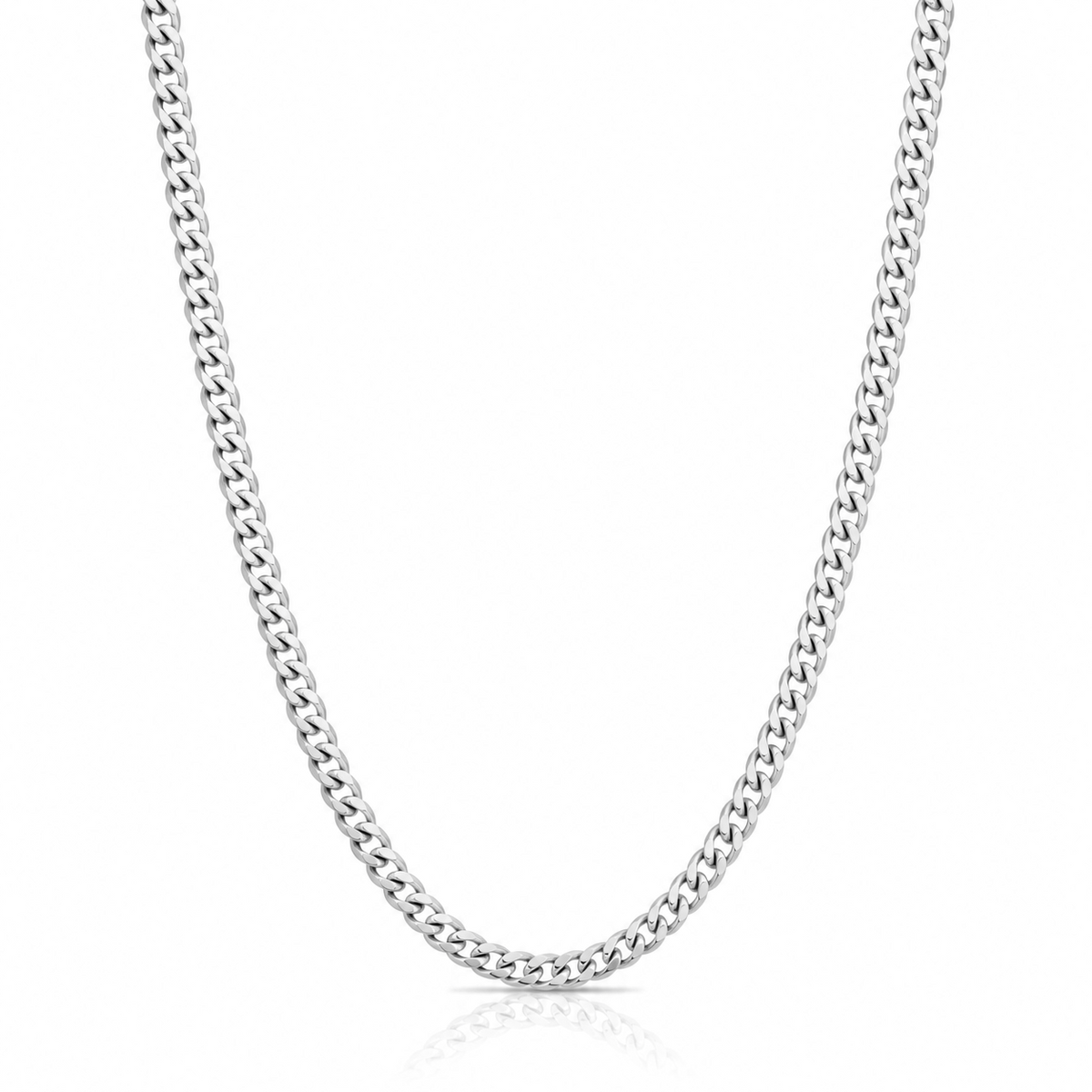 4mm Miami Cuban chain in 925 sterling silver, rhodium plated, made in Italy