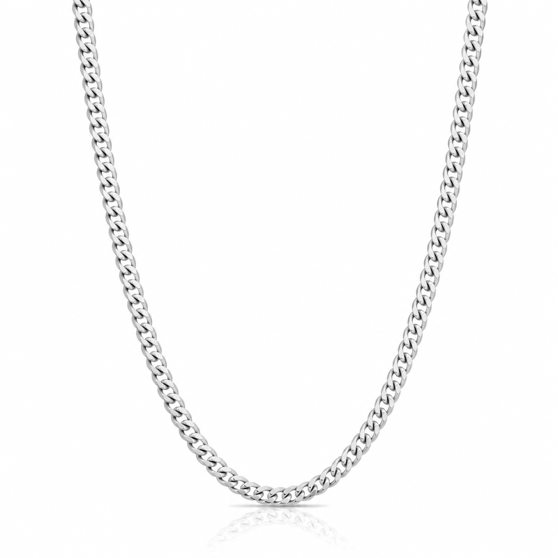 4mm Miami Cuban chain in 925 sterling silver, rhodium plated, made in Italy