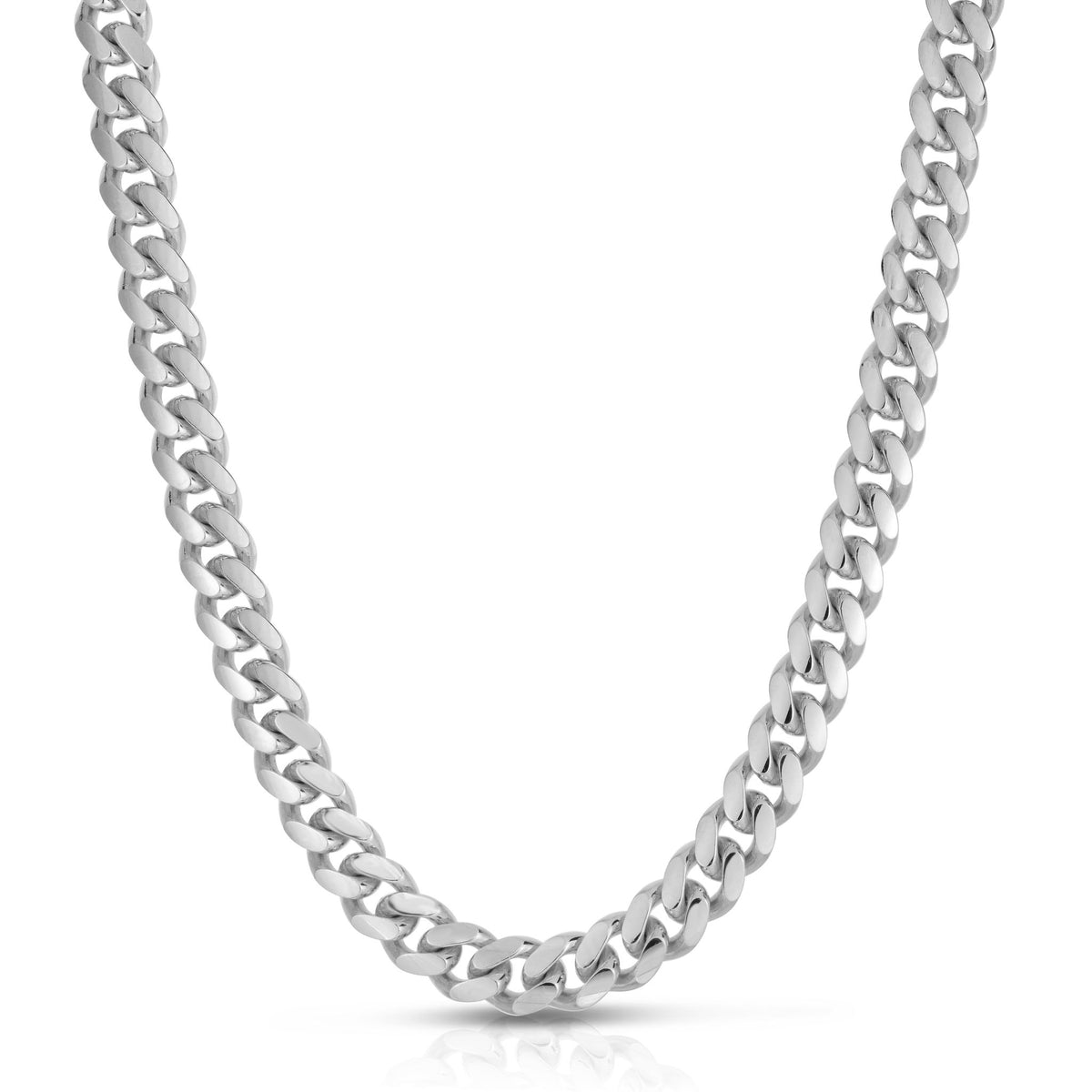 10mm Miami Cuban chain in 925 sterling silver, rhodium plated, made in Italy