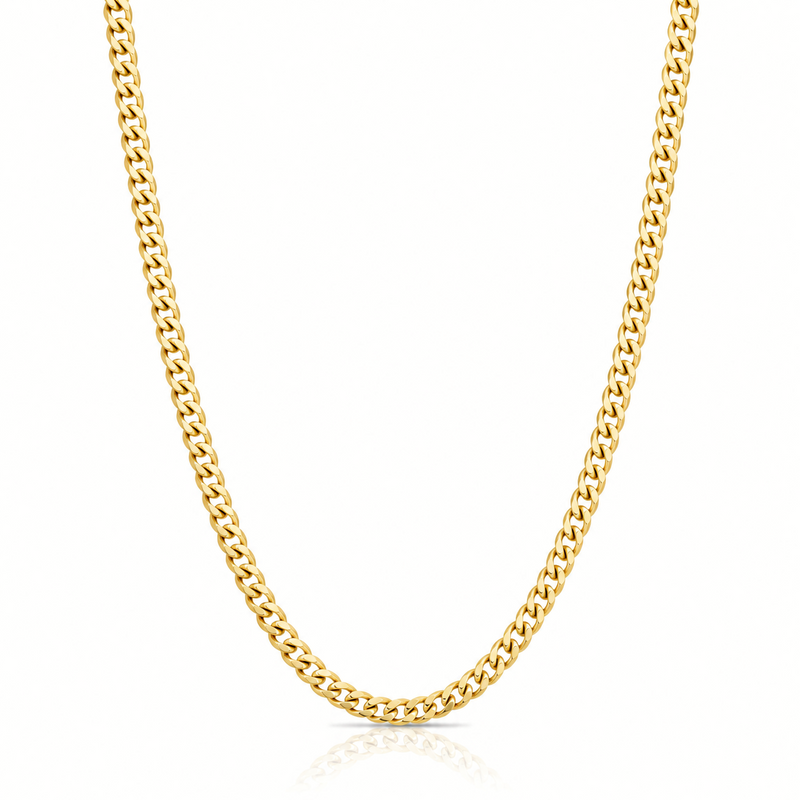 4mm Miami Cuban chain in 925 sterling silver, gold plated, made in Italy