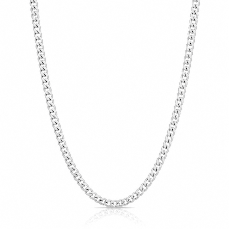 4mm Miami Cuban chain in 925 sterling silver, polished finish, made in Italy