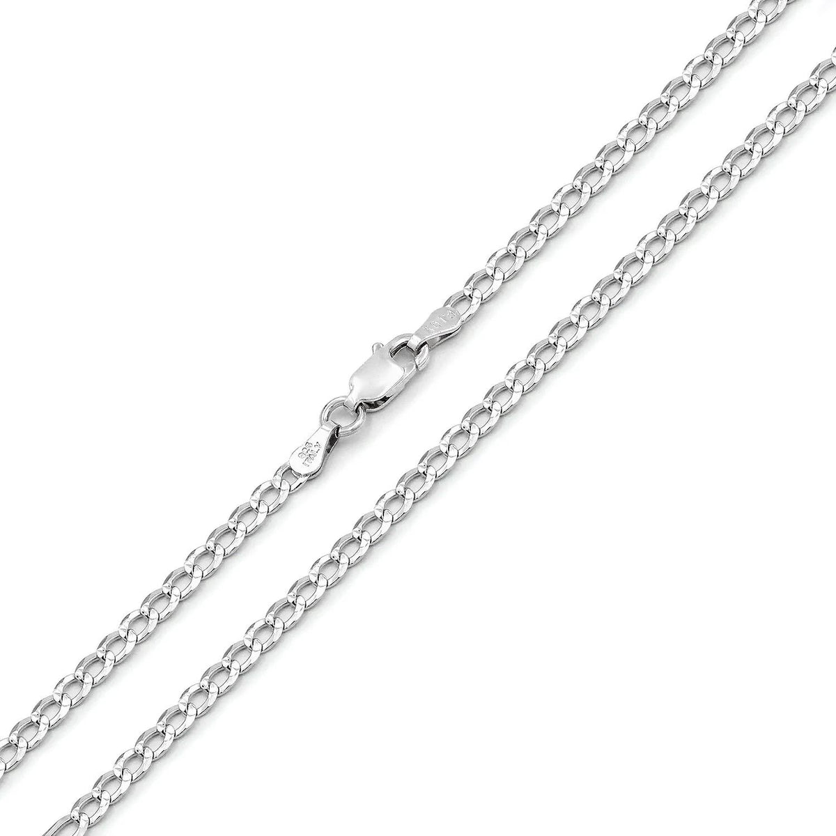 2mm curb pave chain in 925 sterling silver, polished finish, made in Italy