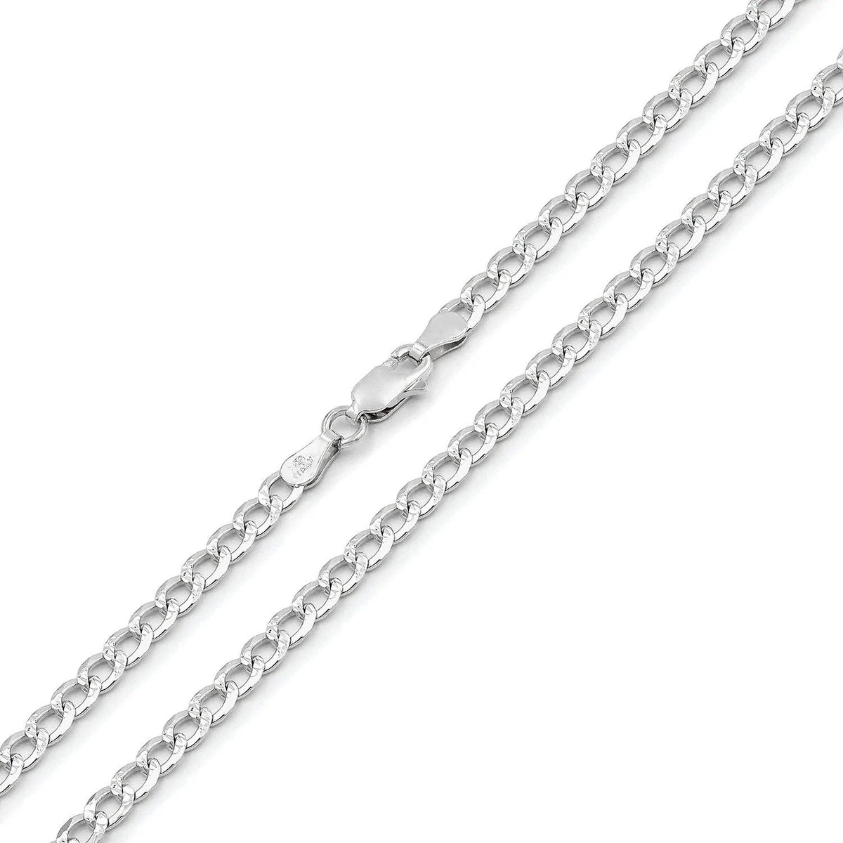 3.5mm curb pave chain in 925 sterling silver, polished finish, made in Italy