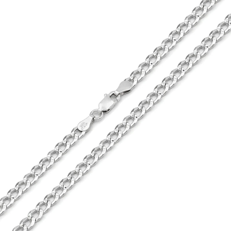 4mm curb pave chain in 925 sterling silver, polished finish, made in Italy