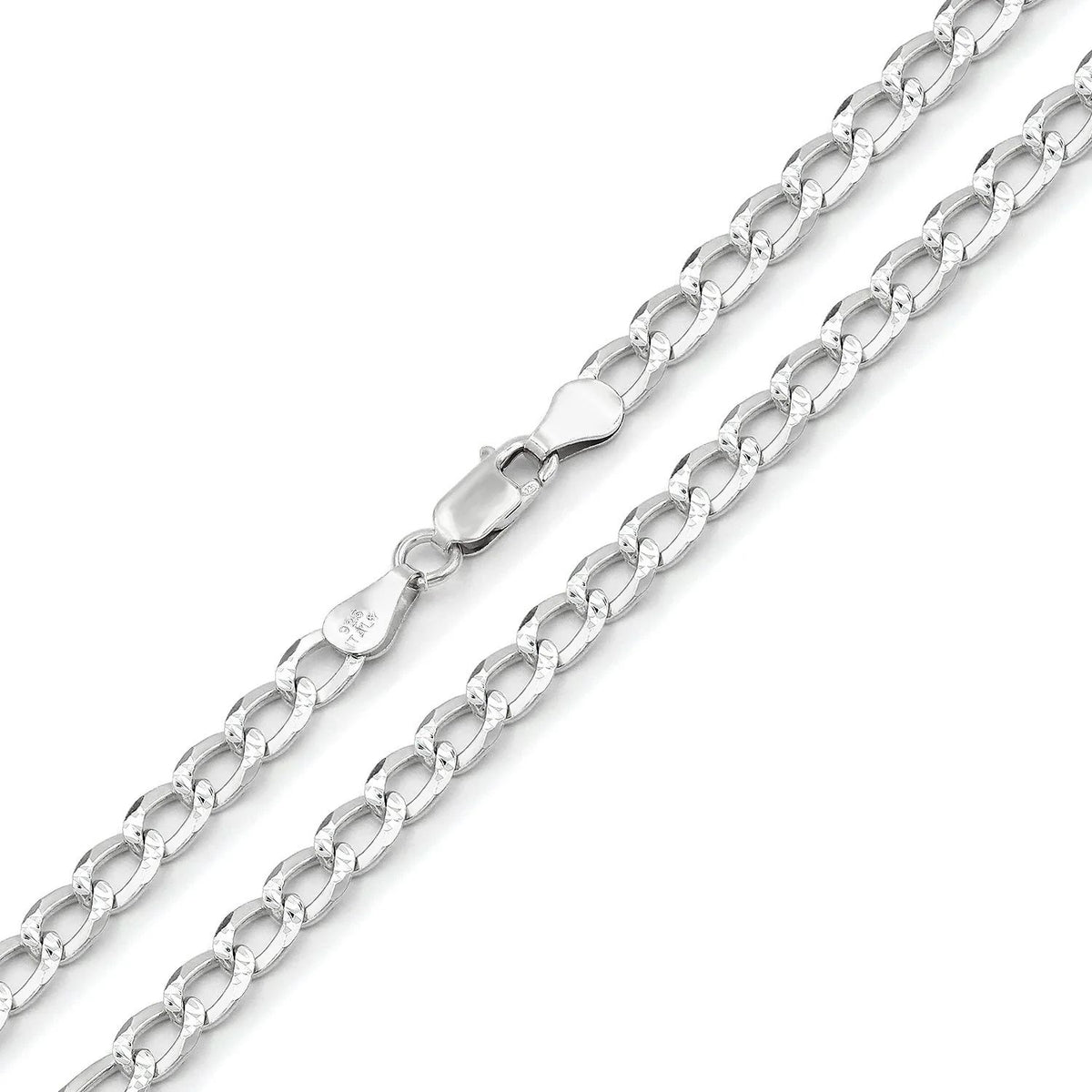 5mm curb pave chain in 925 sterling silver, polished finish, made in Italy