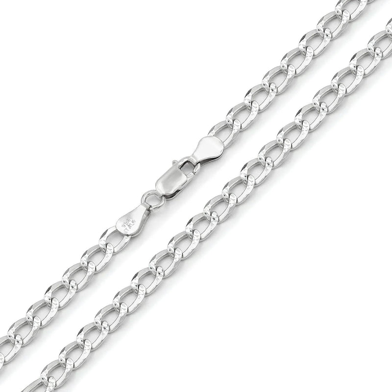 5mm curb pave chain in 925 sterling silver, polished finish, made in Italy