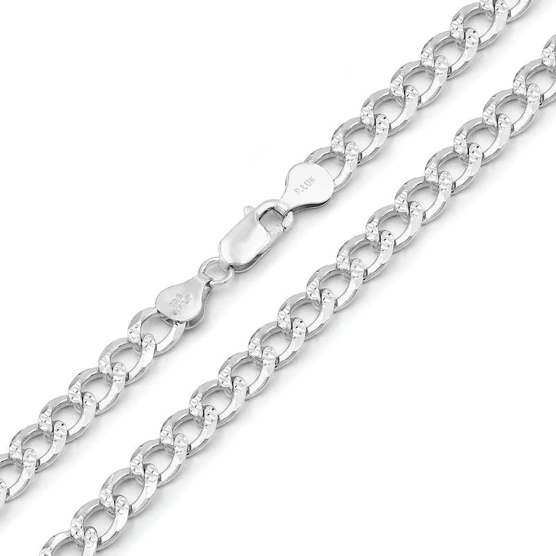7mm curb pave chain in 925 sterling silver, polished finish, made in Italy