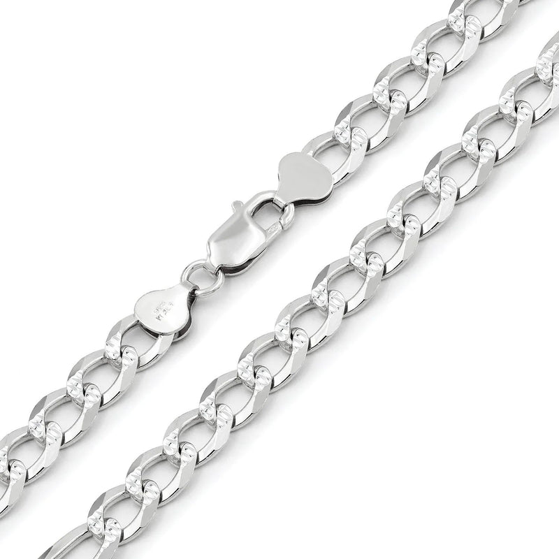 7.5mm curb pave chain in 925 sterling silver, polished finish, made in Italy