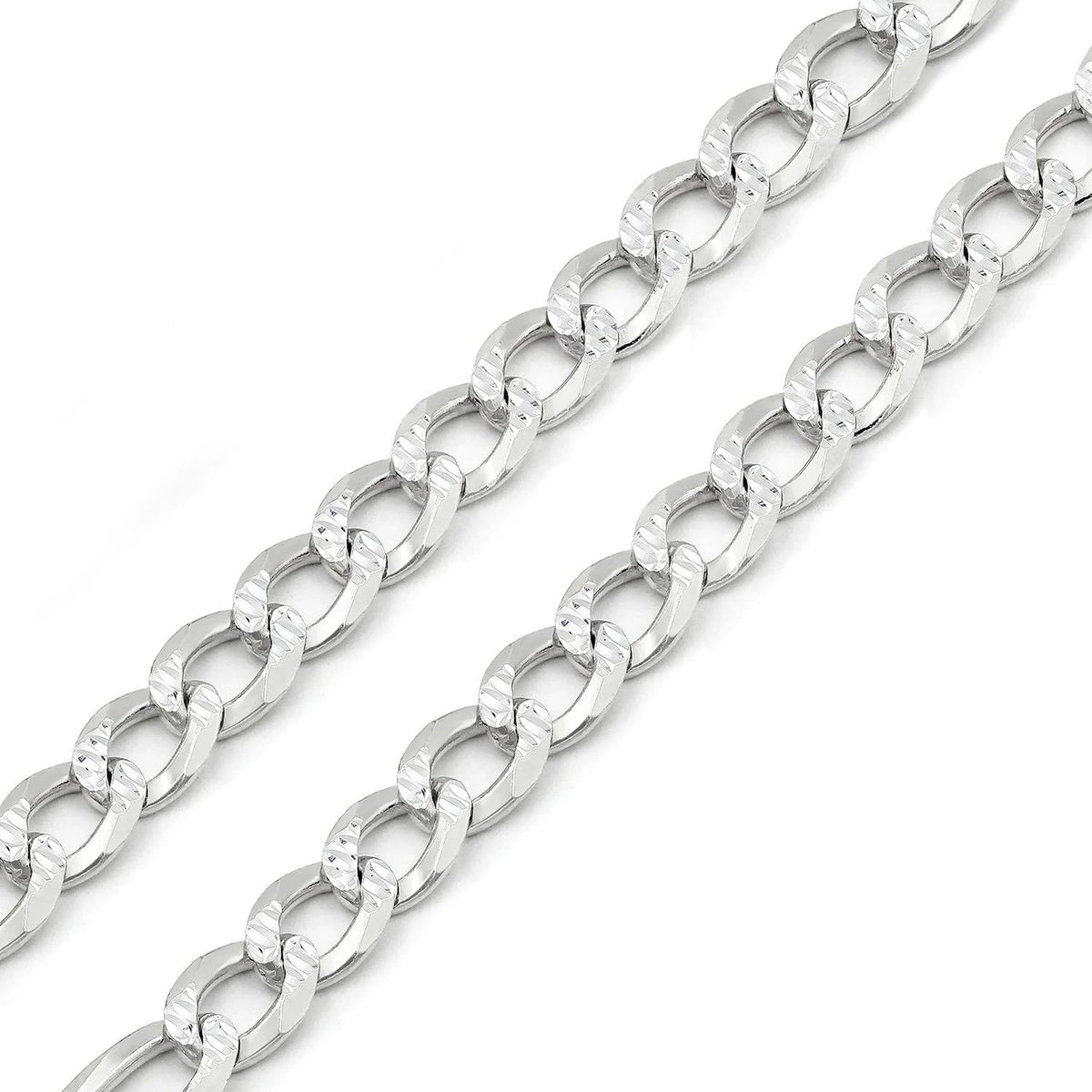 8.5mm curb pave chain in 925 sterling silver, polished finish, made in Italy