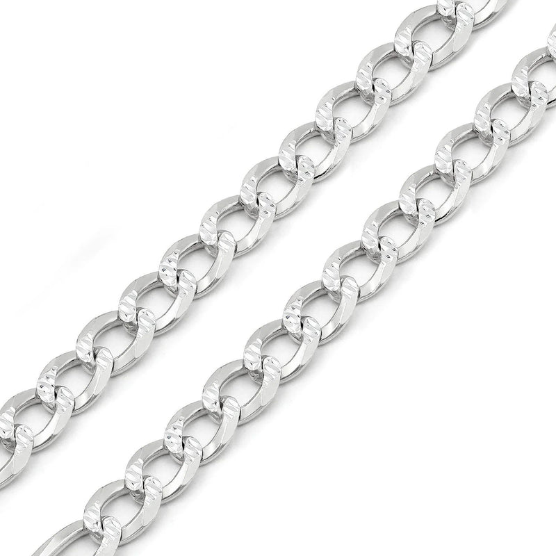 8.5mm curb pave chain in 925 sterling silver, polished finish, made in Italy