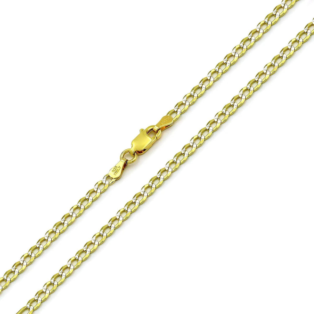 2mm curb pave chain in 925 sterling silver, two-tone, made in Italy