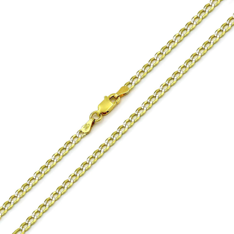 2mm curb pave chain in 925 sterling silver, two-tone, made in Italy