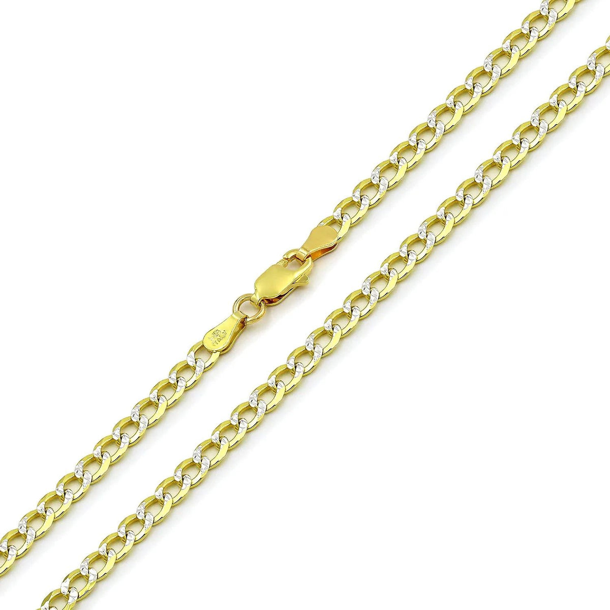 3mm curb pave chain in 925 sterling silver, two-tone, made in Italy
