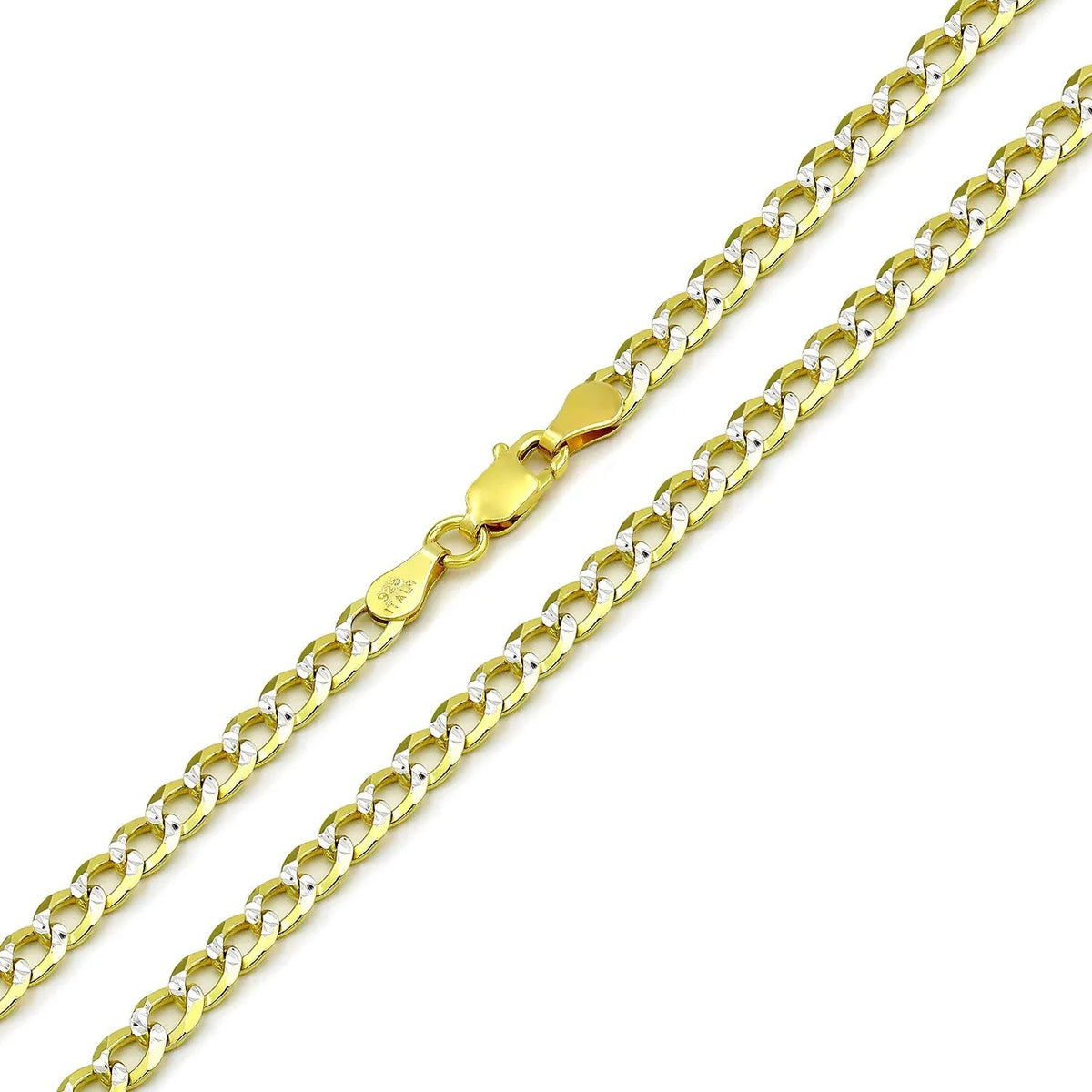 4mm curb pave chain in 925 sterling silver, two-tone, made in Italy