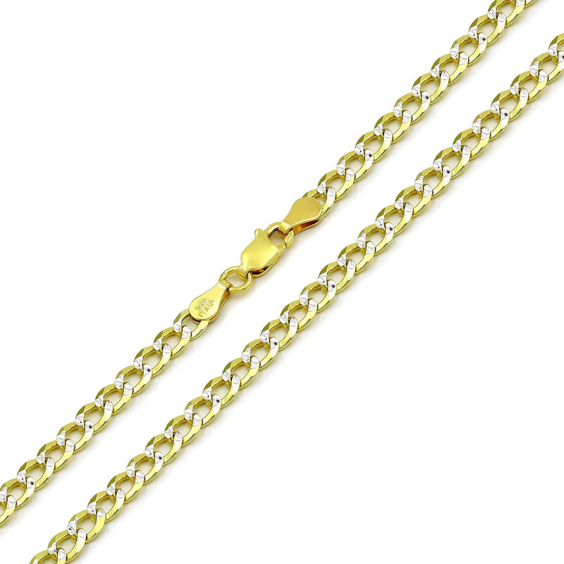 4mm curb pave chain in 925 sterling silver, two-tone, made in Italy