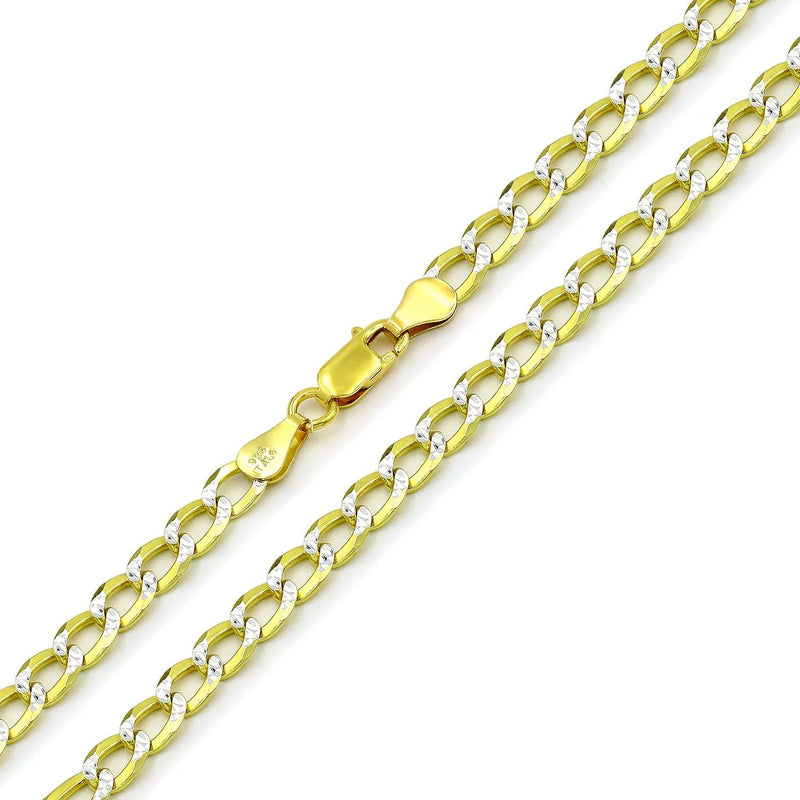 5mm curb pave chain in 925 sterling silver, two-tone, made in Italy