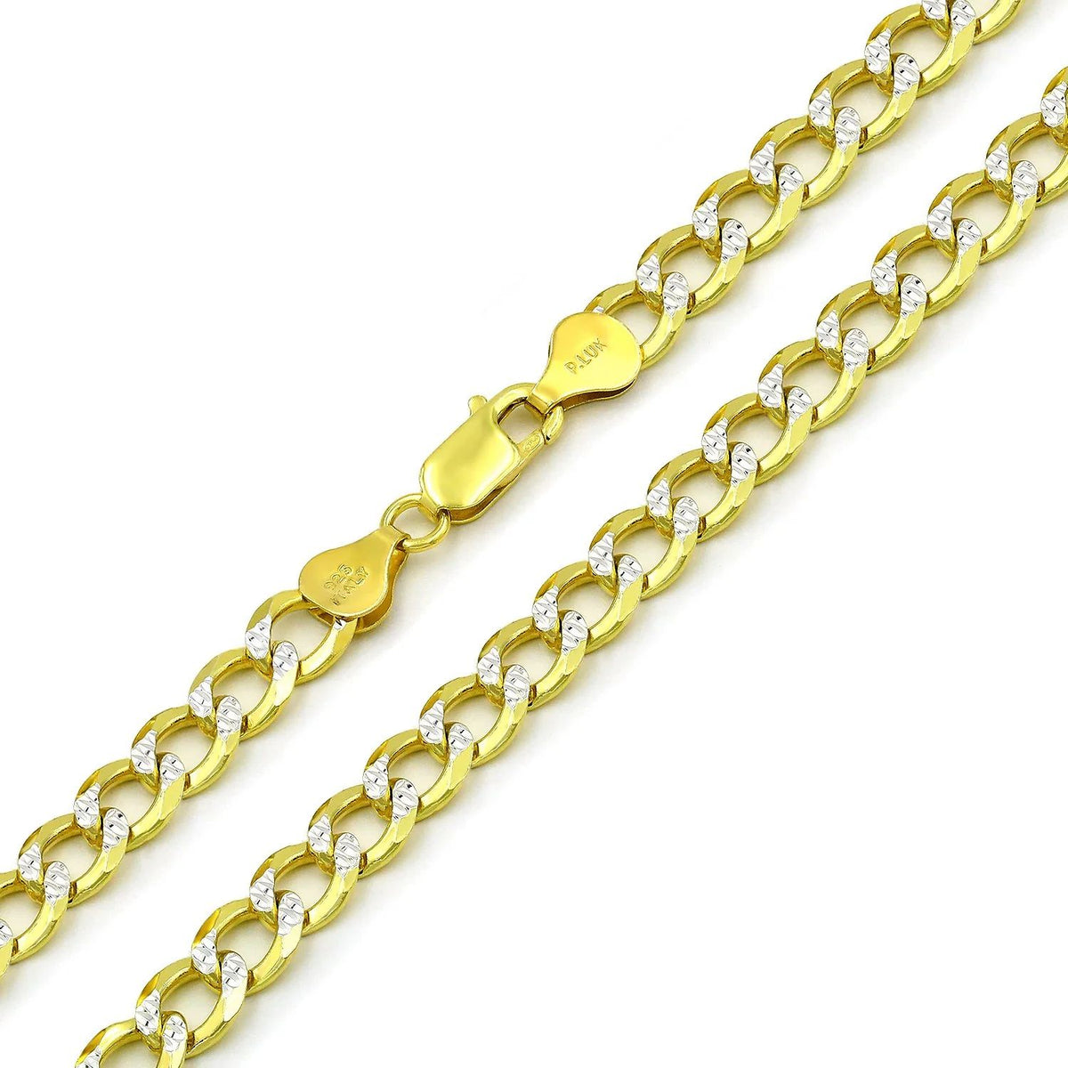 7mm curb pave chain in 925 sterling silver, two-tone, made in Italy