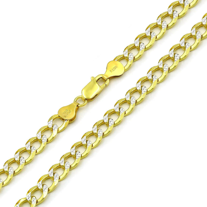 7mm curb pave chain in 925 sterling silver, two-tone, made in Italy