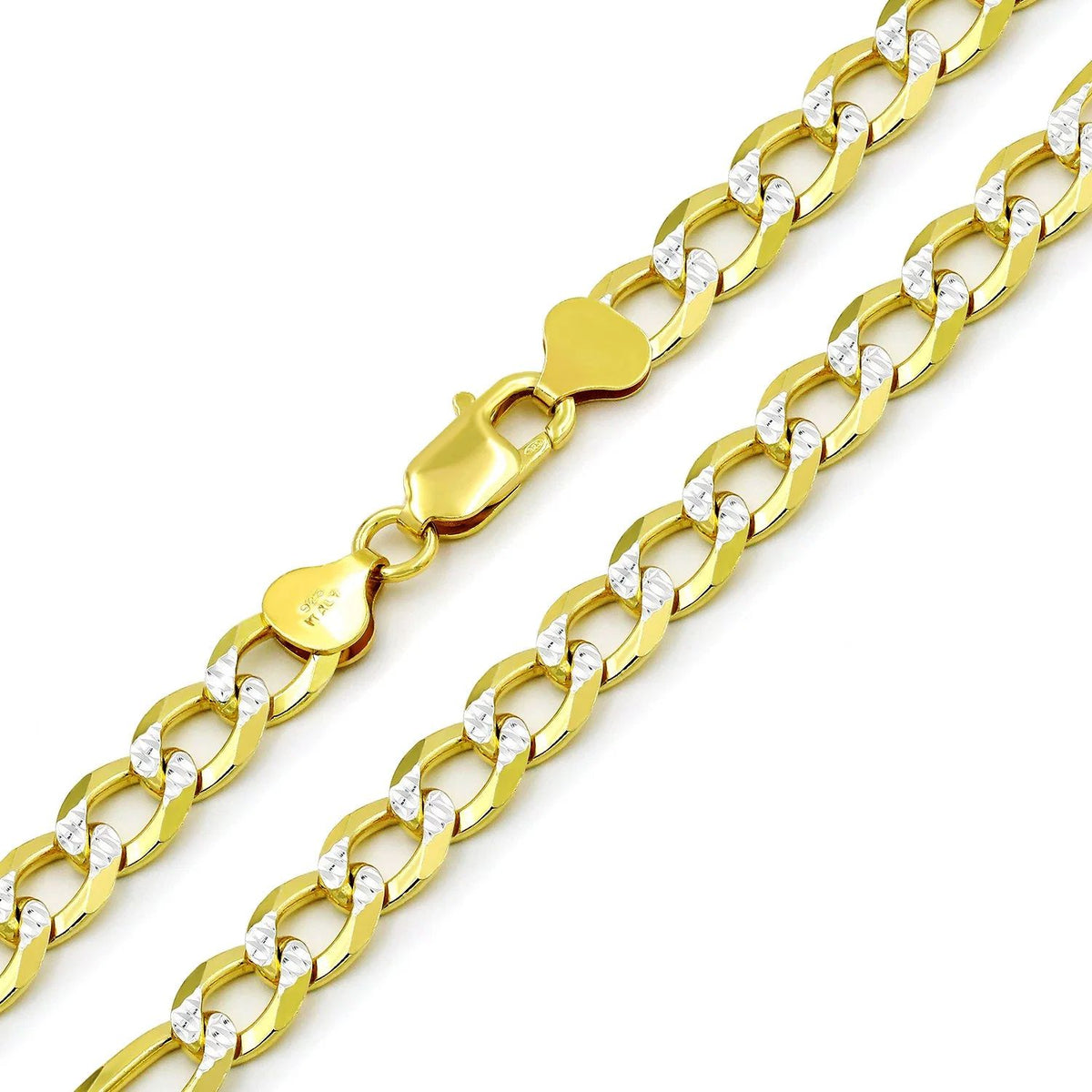 7.5mm curb pave chain in 925 sterling silver, two-tone, made in Italy