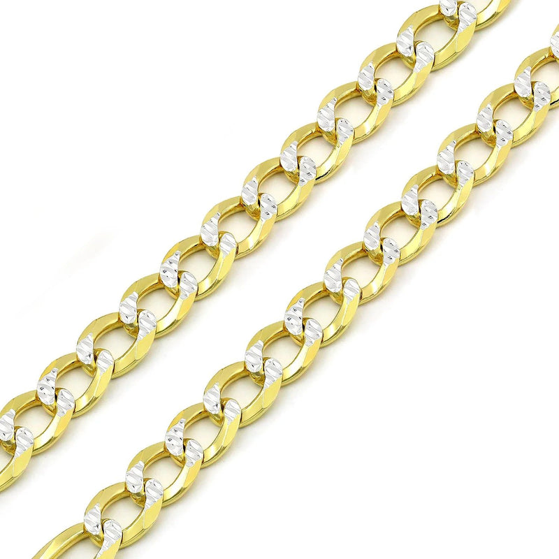 8.5mm curb pave chain in 925 sterling silver, two-tone, made in Italy