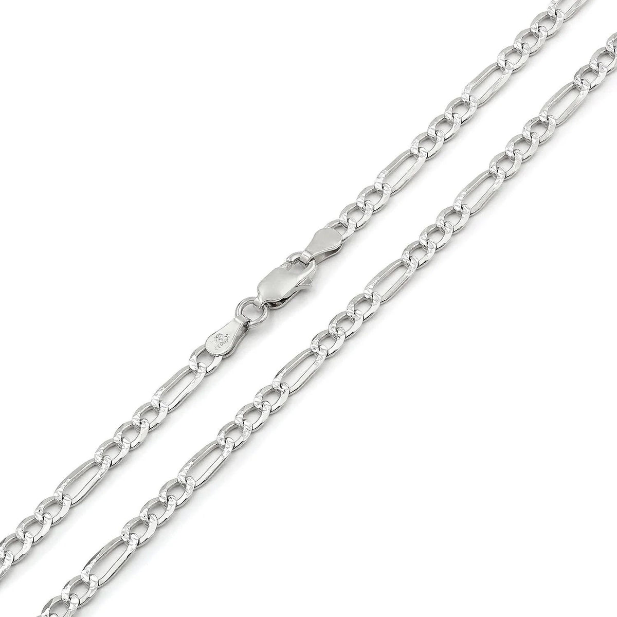 3.5mm Figaro pave chain in 925 sterling silver, polished finish, made in Italy