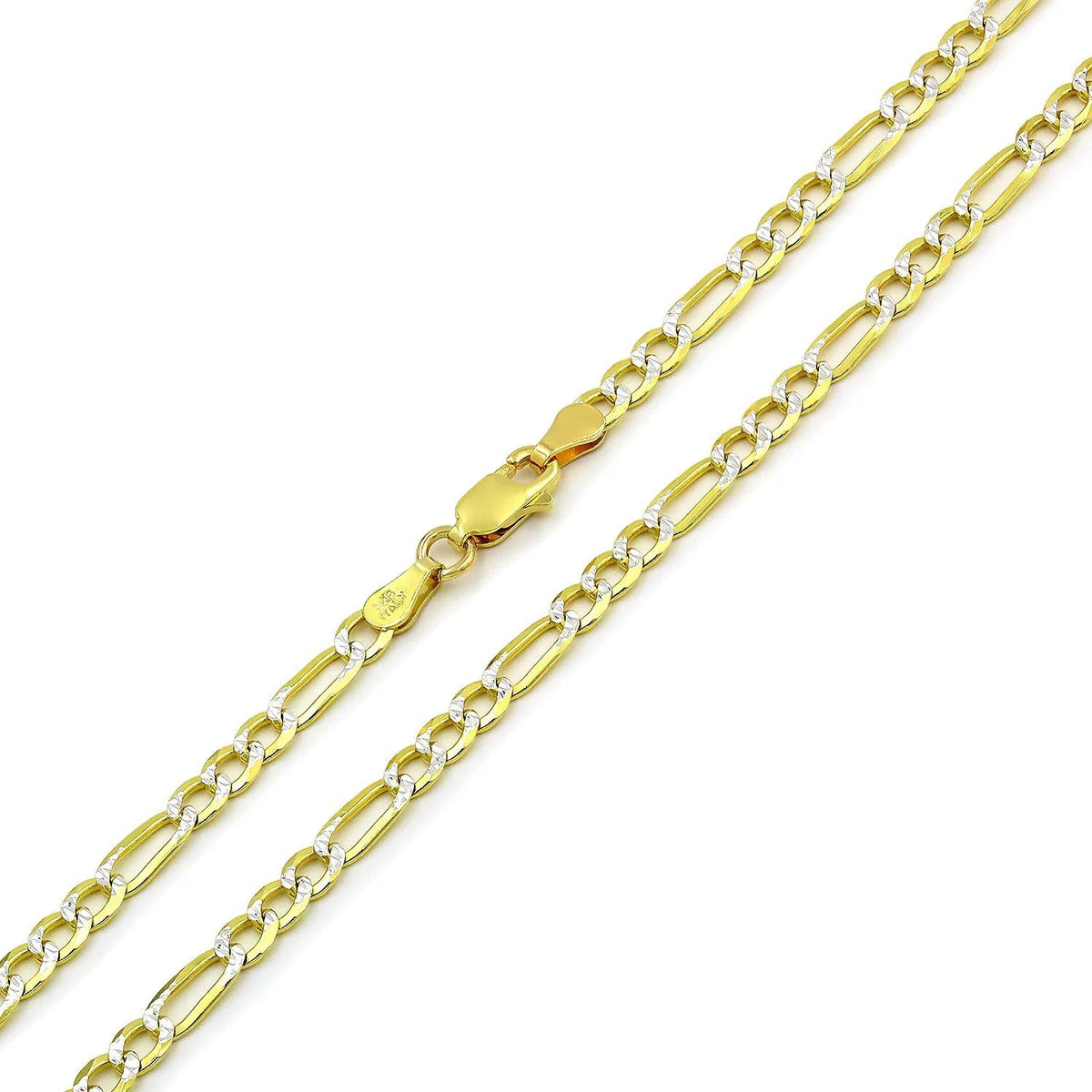 3.5mm Figaro pave chain in 925 sterling silver, two-tone, made in Italy