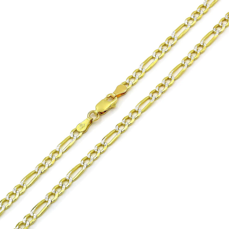 3.5mm Figaro pave chain in 925 sterling silver, two-tone, made in Italy